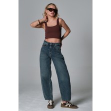 Domoda Yüksek Bel Barrel Denim %100 Pamuk  Kadın Kot  Baggy Jean Pantolon @barrella
