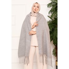 Püsküllü Omuz Şalı Gri
