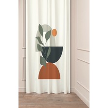 Greendecor Bohem Vazo Çiçek Yaprak Desenli Özel Tasarım Dijital Baskılı (Tek Kanat) Soft Modern Şık Fon Perde