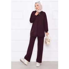 Md Serpme Taşlı Fermuarlı Oyşo Ikili Takım Bordo