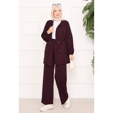 Md Beli Ayarlanabilir Cep Detaylı Tesettür Ikili Takım Bordo