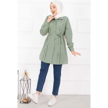 Asm Boydan Gizli Düğmeli Pile Detaylı Tesettür Gömlek Çağla Yeşili