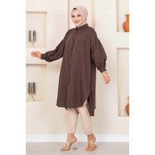 Md Oval Kesim Tesettür Gömlek Tunik Kahve