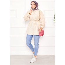 Asm Roba Büzgülü Beli Bağcıklı Tesettür Gömlek Bej