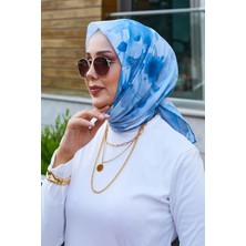 Msc Çiçek Desenli Eşarp Mavi