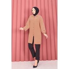 KB Gold Düğmeli Tesettür Angora Hırka  Camel