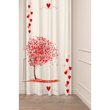 Greendecor Aşk Sevgi Kalp Kırmızı Kalp Bej Desenli Özel Tasarım Dijital Baskılı (Tek Kanat) Modern Fon Perde