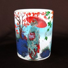 Japon Kadın Desenli Çok Amaçlı Seramik Kap – El Yapımı