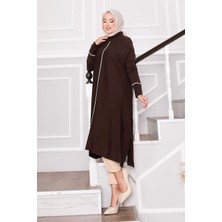 Frx Zarif Sim Şeritli Mevlana Triko Tunik Kahve