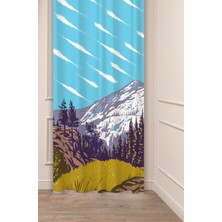 Greendecor Dağ Kar Çam Ağaç Manzara Bohem Desenli Özel Tasarım Dijital Baskılı (Tek Kanat) Modern Şık Fon Perde