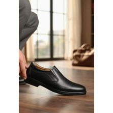 Enoch Hakiki Deri Siyah Ortopedik Sade Düz Model Erkek Baba Ayakkabı