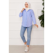 Hal Boydan Düğmeli Spor Gömlek Mavi