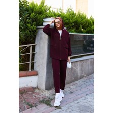 Md Kapüşon Ve Fermuar Detaylı İkili Oyşo Takım Bordo