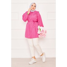 Asm Çift Yakalı Beli Bağcıklı Tesettür Gömlek Fuşya