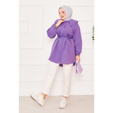 Asm Çift Yakalı Beli Bağcıklı Tesettür Gömlek Mor