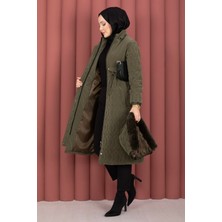 Hsm Kapitone Desen Kürk Kapüşonlu Nova Kaban Haki