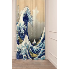 Greendecor Katsushika Hokusai Büyük Dalga Deniz Okyanus Ünli Eser Desenli Dijital Baskılı (Tek Kanat) Fon Perde
