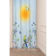 Greendecor Özel Tasarım Çiçek Yaprak Bülbül Güneş Papatya Desenli Dijital Baskılı (Tek Kanat) Modern Fon Perde