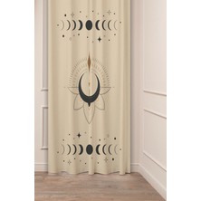 Greendecor Bohem Ay Yıldız Nur Lotus Çiçeği Mandala Dijital Baskılı Özel Tasarım (Tek Kanat) Bej Şık Fon Perde