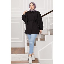 Asm Omuz Detaylı Gizli Düğmeli Tesettür Gömlek Siyah