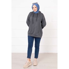 Cvn Kanguru Cepli Tesettür Sweatshirt Koyu Gri