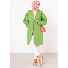 Cvn Yanları Cepli Atlas Tesettür Ceket Fıstık Yeşili