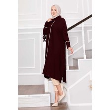 Frx Zarif Sim Şeritli Mevlana Triko Tunik Bordo