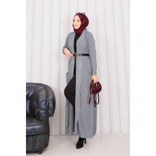 RAF Saç Örgü Şal Yaka Tesettür Triko Hırka Gri