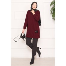 Cvn Taş Işlemeli Ponponlu Tesettür Tunik Bordo