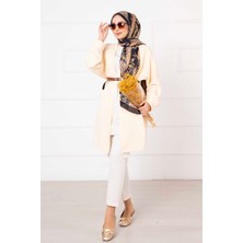 Cvn Yanları Cepli Atlas Tesettür Ceket Krem