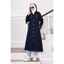 Frh Kapüşonlu Ve Cep Detaylı Kapitone Kap Lacivert