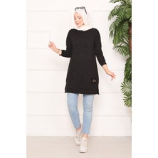 Cvn Taş İşlemeli Ponponlu Tesettür Tunik Antrasit