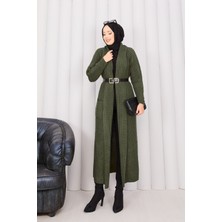 RAF Saç Örgü Şal Yaka Tesettür Triko Hırka Haki