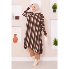 Frx Çizgili Salaş Triko Tunik Kahve