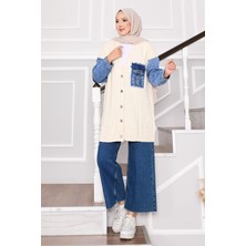 Frx Kot Garnili Taş Detaylı Saç Örgü Triko Hırka Ekru