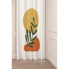 Greendecor Çiçekler Yaprak Çizgili Bohem Desenli Özel Tasarım Dijital Baskılı (Tek Kanat) Modern Şık Fon Perde
