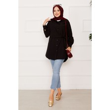 Asm Allerli Yandan Bağlamalı Tesettür Gömlek Siyah