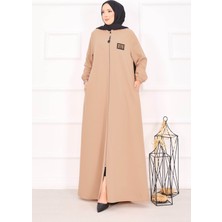 Nz Manşeti Lastikli Cepli Tesettür Ferace Camel