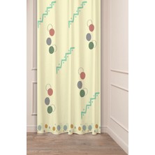 Greendecor Geometrik Şekil Kare Yeşil Bej Desenli Özel Tasarım Dijital Baskılı (Tek Kanat) Modern Şık Fon Perde