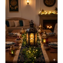 Dodomar 43 cm Ramazan Ledli Siyah Model Tek Mumlu Lüks Fener - Pil Dahil Dekoratif Ramazan Feneri