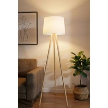 Normadia Şık Ahşap 3 Ayaklı Tripod Krem Lambader, Oturma ve Yatak Odası Dekoru