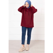 Cvn Kanguru Cepli Tesettür Sweatshirt Bordo