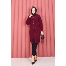 KB Gold Düğmeli Tesettür Angora Hırka  Bordo