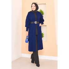 RAF Kol Ucu Düğmeli Şal Yaka Tesettür Triko Hırka Lacivert