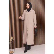 RAF Boydan Gold Düğmeli Tesettür Triko Hırka Vizon