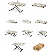 Sihirli Sehpa – 7 Kademeli Ayarlanabilir Mermer Desenli Orta Sehpa