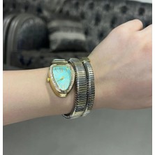 Captiva Kadın Altın & Gümüş Renk Detaylı Turkuaz Kadran Taşlı Bilezik Saat