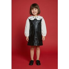 Magu Kız Çocuk Pamuklu Gömlekli Deri Görünümlü Elbiseli Elbise