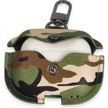 Marsilyan Airpods Pro 2 (2.nesil) Çanta Kamuflaj Deri Kılıf - Yeşil