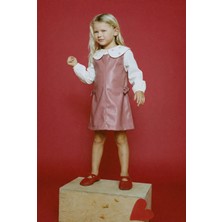 Magu Kız Çocuk Pembe Pamuklu Gömlekli Deri Görünümlü Elbise